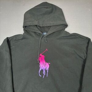Polo Ralph Lauren Mens Ombré Center Big Pony Logo Pullover Hoodie Size XXL Black